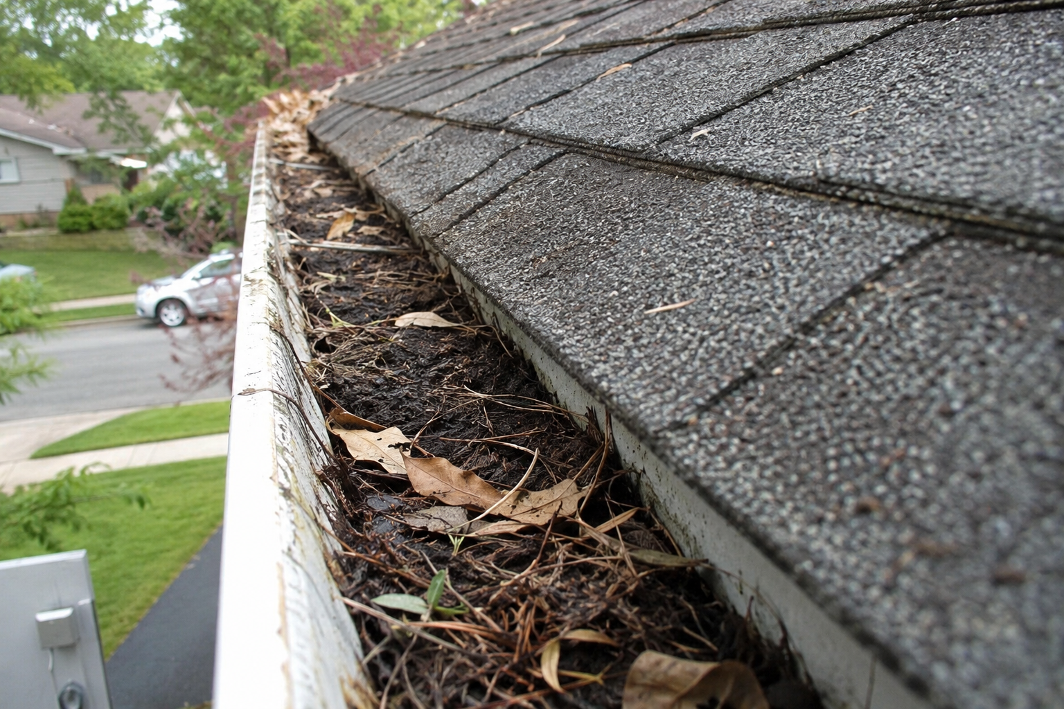 Before and after Gutter Cleaning